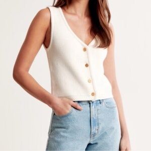 Abercrombie & Fitch Mara Button Up Sweater Ribbed Knit Vest Top